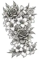 birth month flower bouquet with daisies larkspur rose lilly of the valley and cosmos tattoo design idea