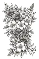 birth month flower bouquet with daisies larkspur rose lilly of the valley and cosmos tattoo design idea