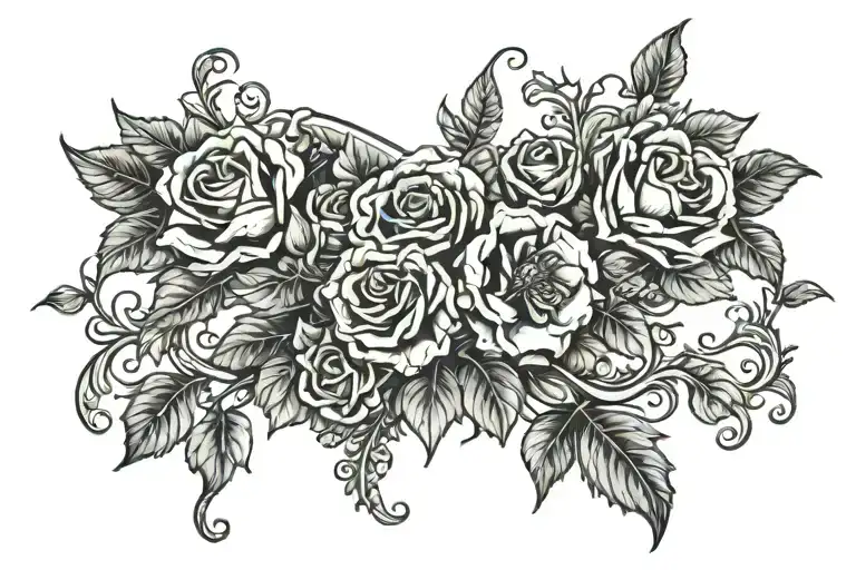 Gothic chest feminine flowers shoulder to shoulder tattoo design idea
