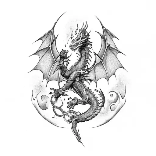 Dragon breathing fire with Jiu-Jitsu belt as the flame tattoo design idea