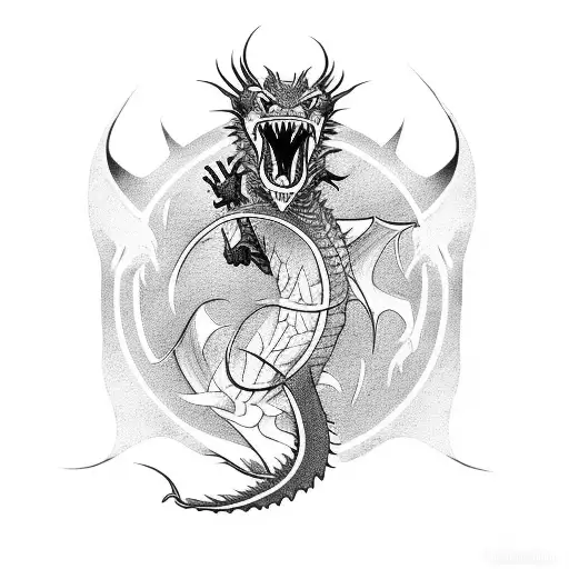 Jiu jitsu fighter transforming into a dragon mid-fight tattoo design idea