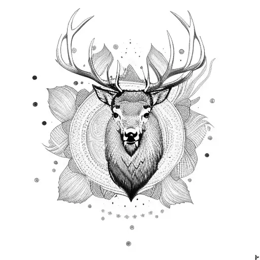 elk with mandala and lotus flower tattoo design idea