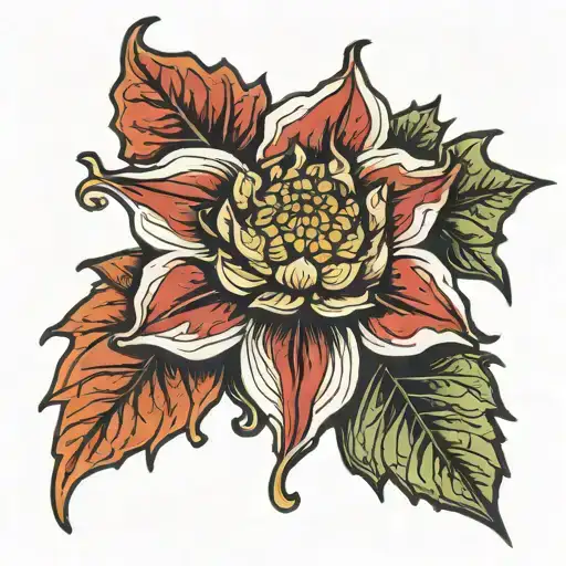 Tudor rose maple leaf morphing tattoo design idea