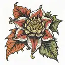 Tudor rose maple leaf morphing tattoo design idea