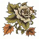Tudor rose maple leaf morphing tattoo design idea