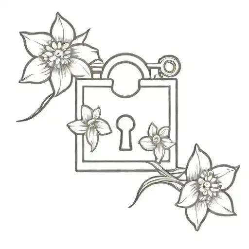 daffodils and a heart shaped lock tattoo design idea