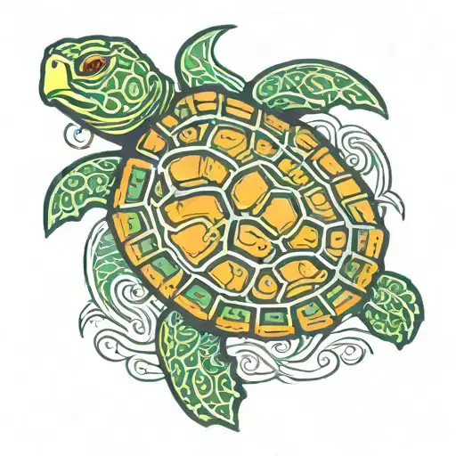 a green and orange 2d turtle tattoo design idea