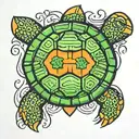 a green and orange 2d turtle tattoo design idea
