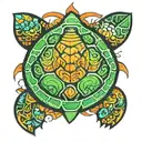 a green and orange 2d turtle tattoo design idea