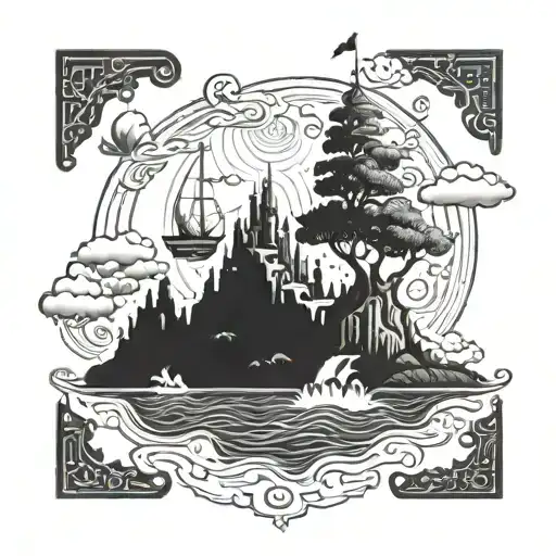 Floating fantasy island  tattoo design idea