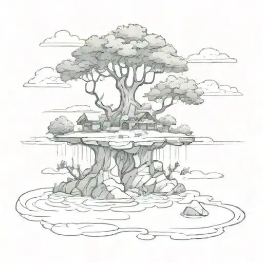 Floating tree island  tattoo design idea