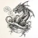 Floating fantasy dragon island tattoo design idea