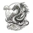 Floating fantasy dragon island tattoo design idea
