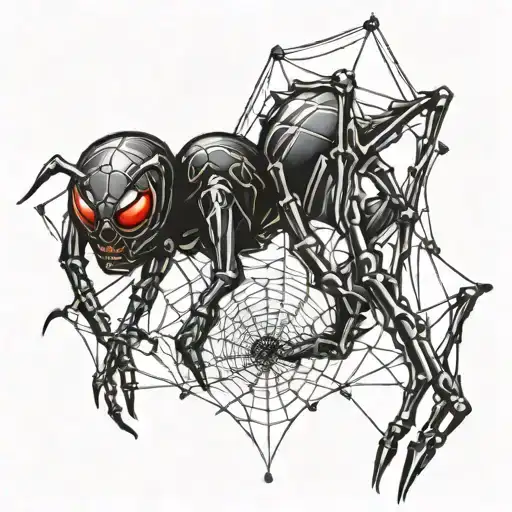 black widow demonic spider crawling down web with '55' on the abdomen  tattoo design idea