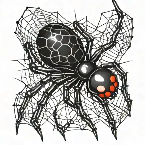 black widow  spider crawling down web with '55' on the abdomen tattoo design idea