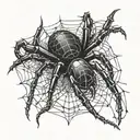 black widow demonic spider crawling down web with '55' on the abdomen  tattoo design idea