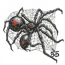black widow demonic spider crawling down web with '55' on the abdomen  tattoo design idea