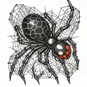 black widow  spider crawling down web with '55' on the abdomen tattoo design idea