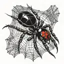 black widow  spider crawling down web with '55' on the abdomen tattoo design idea