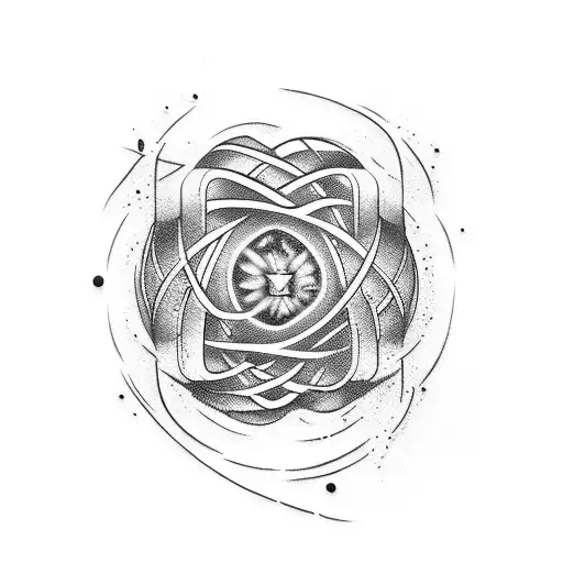 Blackwork tattoo of a spray paint can with art supplies intertwined tattoo design idea