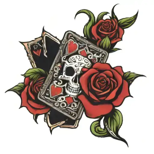 rose and blackjack hand tattoo design idea