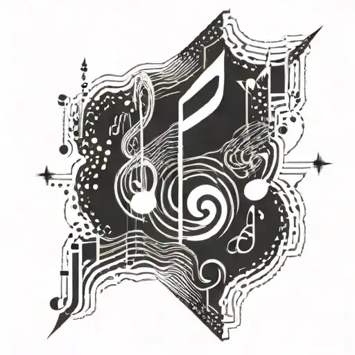 A geometric design incorporating musical notes and sound waves tattoo design idea