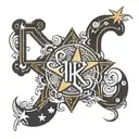 HK initial with star and moon and heart  tattoo design idea