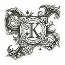 HK initial with star and moon and heart  tattoo design idea