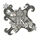 HK initial with star and moon and heart  tattoo design idea