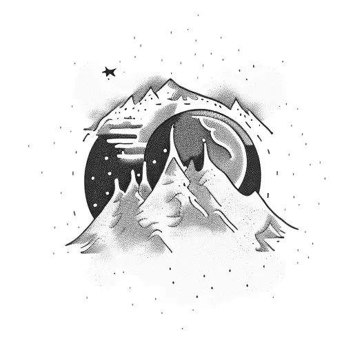 Combine mountains and the moon in a tattoo design inspired by speed tattoo design idea