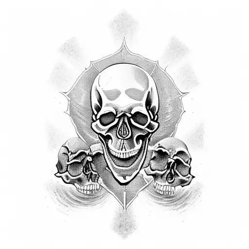 skull with open mouth and evil scene tattoo design idea