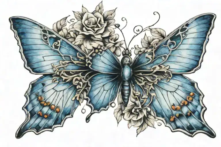 Blue butterfly edgy  tattoo design idea