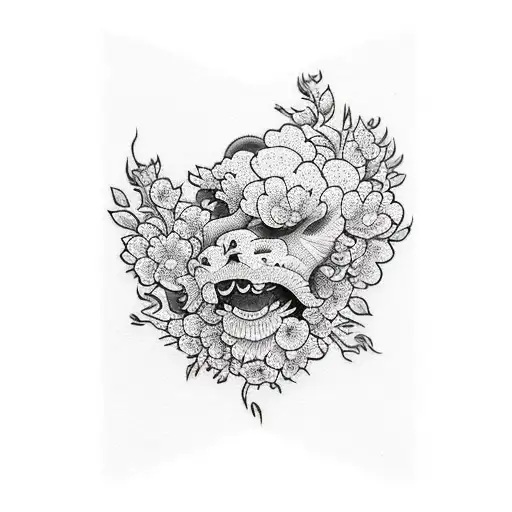 hyna mask cherry blossoms tattoo design idea