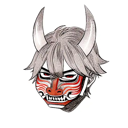 Anime Oni Mask Tattoo Idea - BlackInk AI