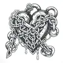 A heart with chains and locks, symbolizing the feeling of being trapped by heartbreak tattoo design idea