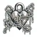 A heart with chains and locks, symbolizing the feeling of being trapped by heartbreak tattoo design idea