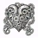 A heart with chains and locks, symbolizing the feeling of being trapped by heartbreak tattoo design idea