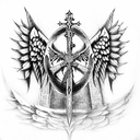 angel of death war sword shield cross royalty  tattoo design idea