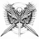 angel of death war sword shield cross royalty  tattoo design idea