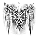 angel of death war sword shield cross royalty  tattoo design idea