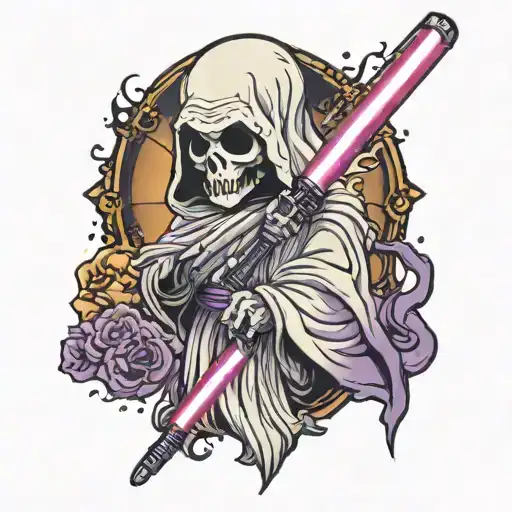 ghost with purple  lightsaber tattoo design idea