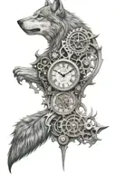 wolf, clock mechanism intertwined tattoo design idea