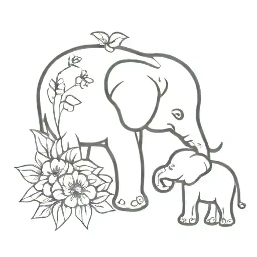 tiny elephant with flowers inside tattoo design idea