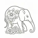 tiny elephant with flowers inside tattoo design idea