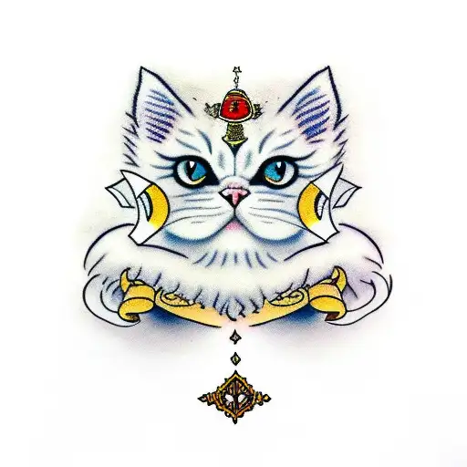 White Persian Cat with Beer tattoo design idea