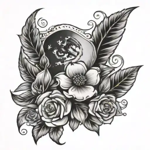 Mexican American flag with flowers   tattoo design idea