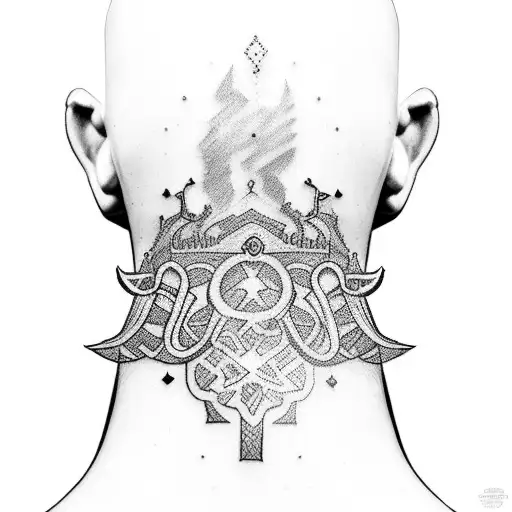 Courageous general or king tattoo on the left side of neck that is unique abstract tattoo design idea