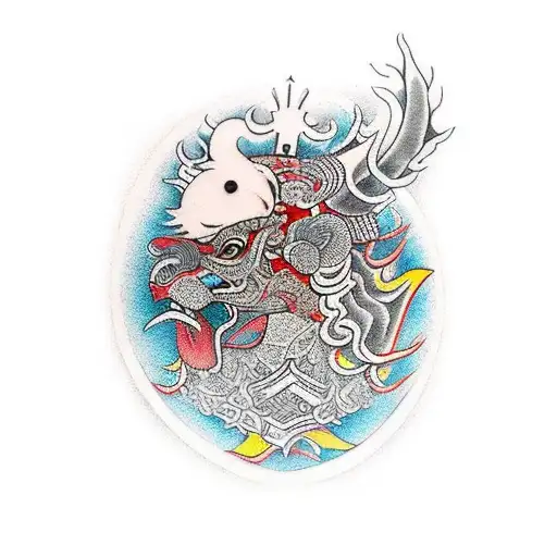 Courageous general or king tattoo on the left side of neck that is unique abstract tattoo design idea