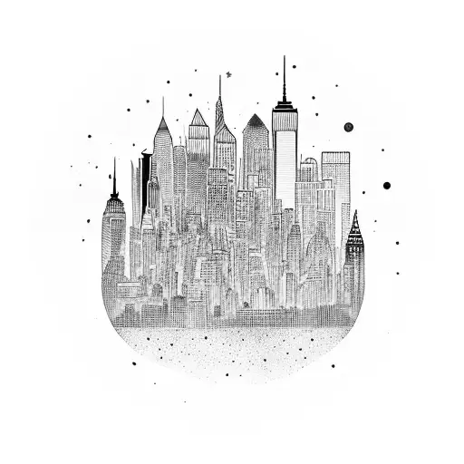 nyc skyline in a circular shape tattoo design idea