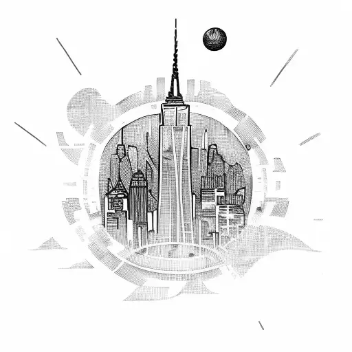 nyc skyline with Ironman triathlon logo tattoo design idea
